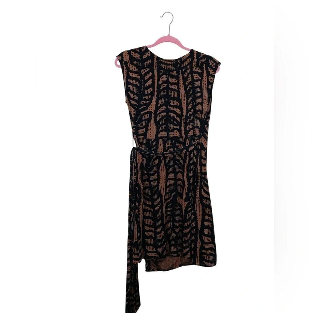 Tory Burch Ivette Kongo Leaf Print Silk Dress in Black Brown Size XSmall - Picture 9 of 11